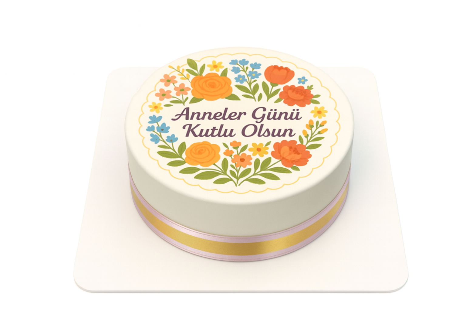 Çiçekli Yazılı Pasta